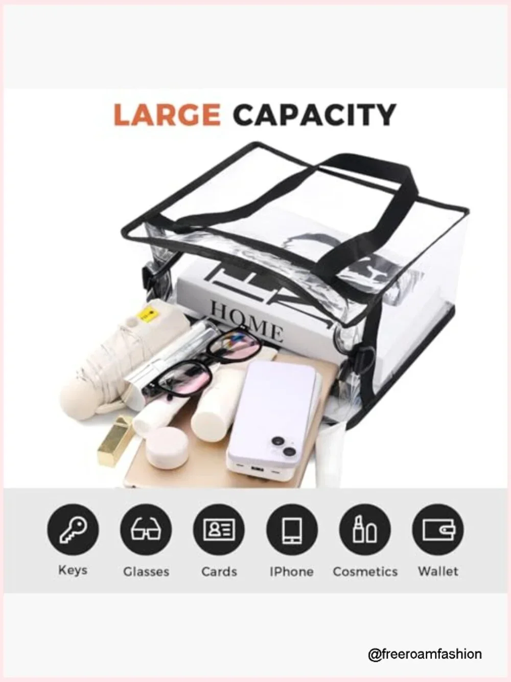 Stadium Approved Clear Tote Bag Crossbody with Adjustable Strap